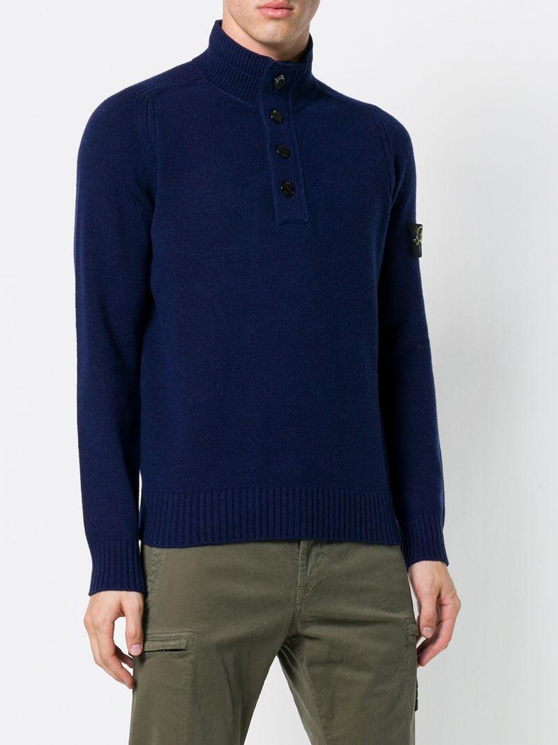Stone Island Turtle-neck Fitted Sweater In Blue | ModeSens
