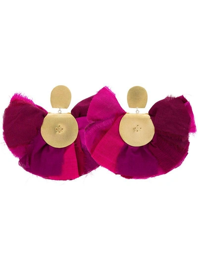 Shop Katerina Makriyianni Purple Hand Fan Silk And Silver Earrings - Pink