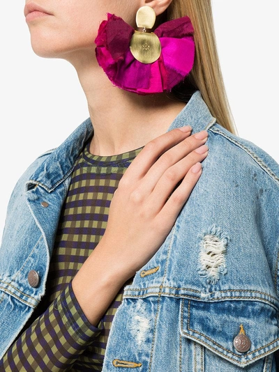 Shop Katerina Makriyianni Purple Hand Fan Silk And Silver Earrings - Pink