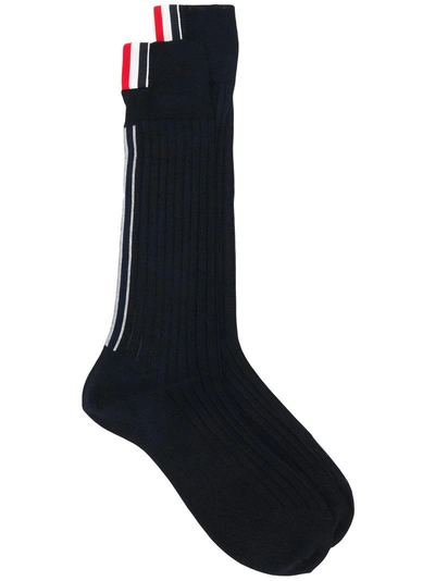 Shop Thom Browne Stripe Detail Socks - Blue