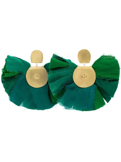 Shop Katerina Makriyianni Silk Fan Earrings - Green