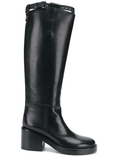 Shop Ann Demeulemeester Buckle Strap Leather Boots - Black