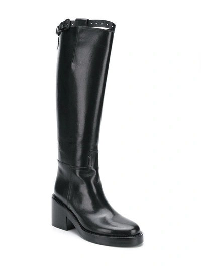 Shop Ann Demeulemeester Buckle Strap Leather Boots - Black