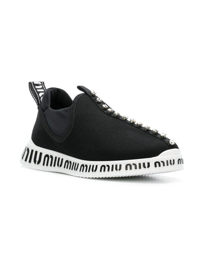 Shop Miu Miu Logo Printed Sneakers  In Black