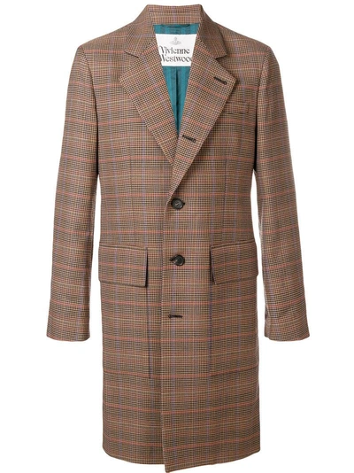 Shop Vivienne Westwood Longline Check Coat - Brown