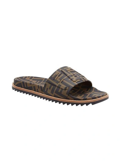 Shop Fendi All-over Ff Motif Slides In Brown