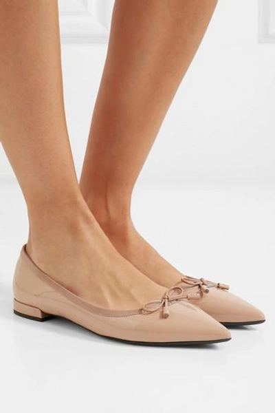 Shop Prada Patent-leather Ballet Flats In Neutral