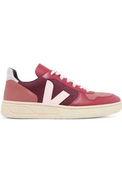 Shop Veja V-10 Leather, Suede And Tweed Sneakers