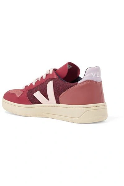 Shop Veja V-10 Leather, Suede And Tweed Sneakers