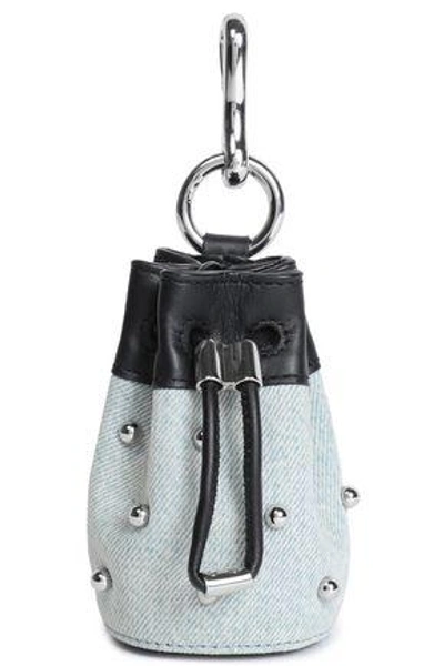 Shop Alexander Wang Roxy Mini Leather-trimmed Studded Denim Coin Purse In Light Denim