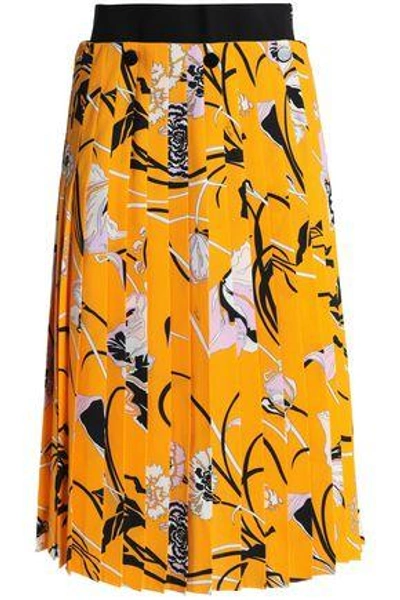 Shop Emilio Pucci Woman Pleated Floral-print Crepe Skirt Saffron