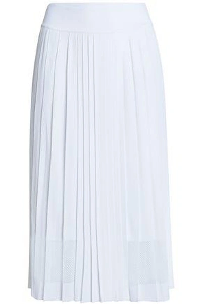 Shop Emilio Pucci Mesh-paneled Pleated Stretch-knit Skirt In White