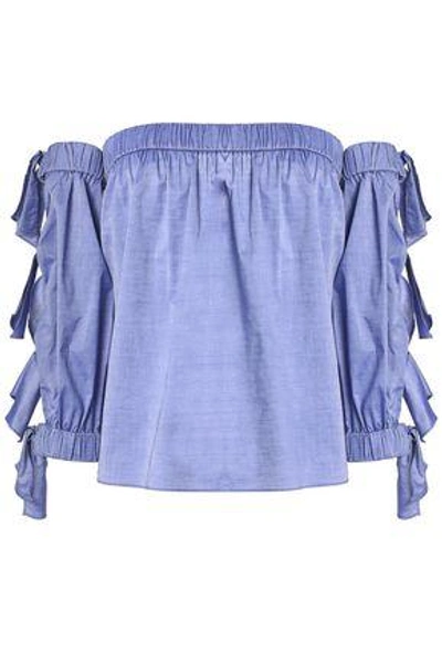 Shop Milly Woman Off-the-shoulder Bow-detail Cotton Top Light Blue