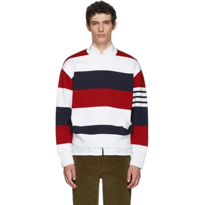 Shop Thom Browne Tricolor Striped Cotton Sweatshirt In 960 Rwbwht