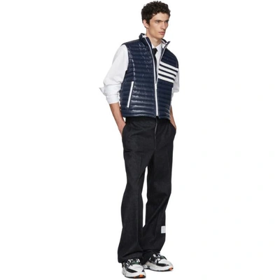 Shop Thom Browne Navy Down Quilted Four Bar Vest In 415 Navy