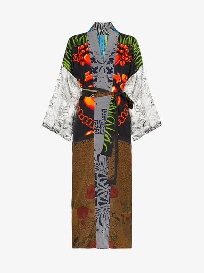 Shop Rianna + Nina Multi Bead Clock Print Silk Kimono Robe In Multicolor