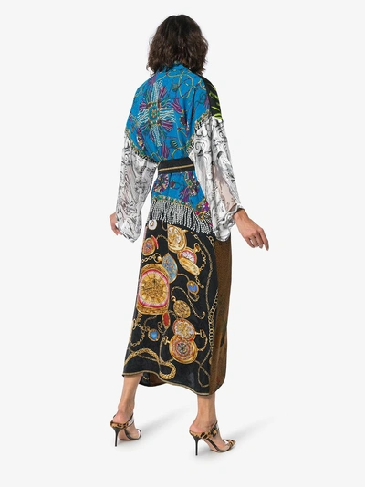 Shop Rianna + Nina Multi Bead Clock Print Silk Kimono Robe In Multicolor