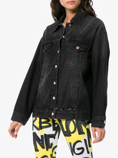 Shop Sjyp Oversized Distressed Denim Jacket In Black