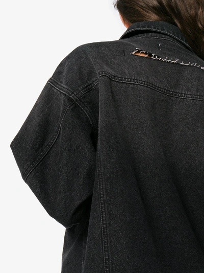 Shop Sjyp Oversized Distressed Denim Jacket In Black