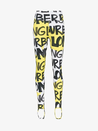 Shop Burberry Graffiti Logo Stirrup Leggings In Yellow&orange