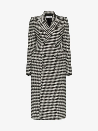 Shop Balenciaga Hourglass Double-breasted Check Coat In Black