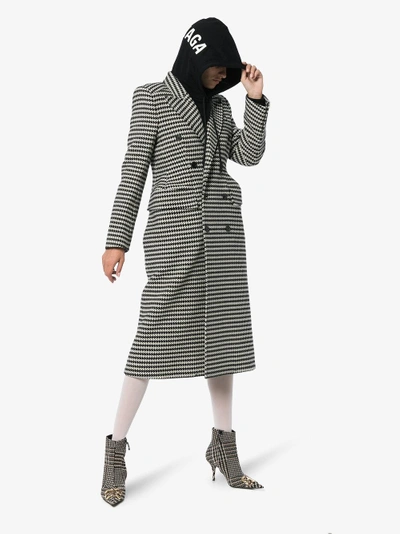 Shop Balenciaga Hourglass Double-breasted Check Coat In Black