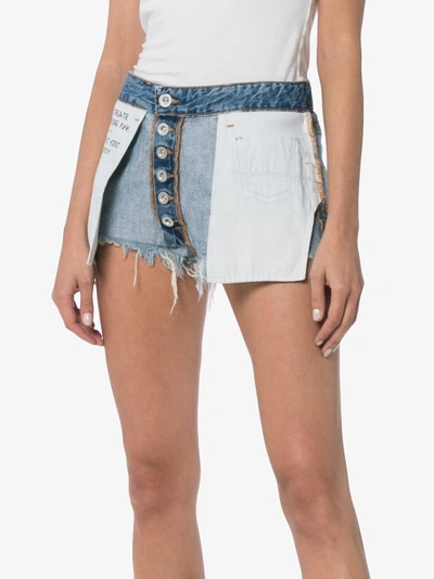 Shop Ben Taverniti Unravel Project Unravel Project Mid Rise Reverse Denim Shorts In Blue