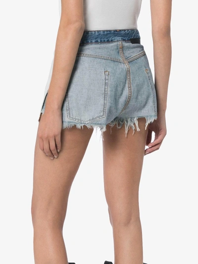 Shop Ben Taverniti Unravel Project Unravel Project Mid Rise Reverse Denim Shorts In Blue