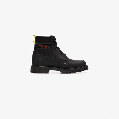 Shop Heron Preston Black And Red Leather Lace-up Boots