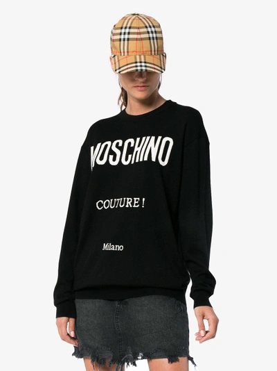 Shop Moschino Logo-knit Crew-neck Sweater In Black