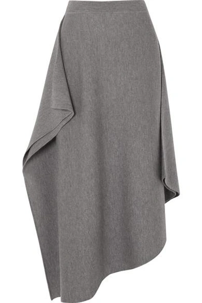 Shop Jw Anderson Asymmetric Merino Wool Midi Skirt In Gray