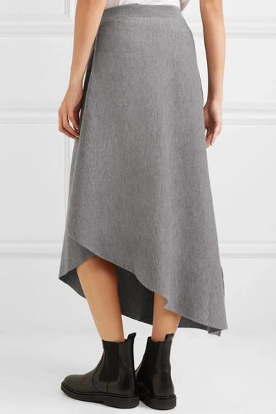 Shop Jw Anderson Asymmetric Merino Wool Midi Skirt In Gray