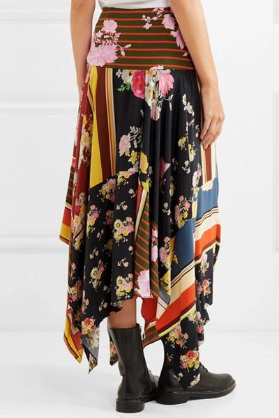 Shop Preen Line Eva Asymmetric Printed Crepe De Chine Midi Skirt In Blue