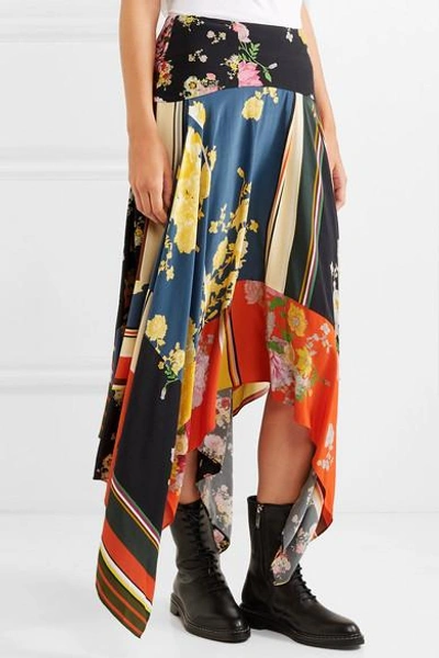 Shop Preen Line Eva Asymmetric Printed Crepe De Chine Midi Skirt In Blue