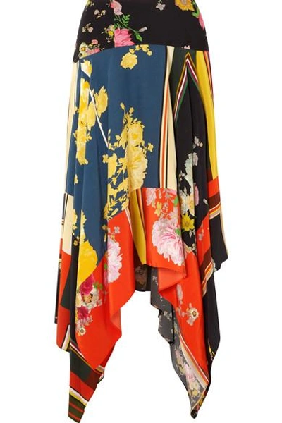 Shop Preen Line Eva Asymmetric Printed Crepe De Chine Midi Skirt In Blue