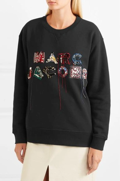 Shop Marc Jacobs Embellished Embroidered Cotton-jersey Sweatshirt In Black