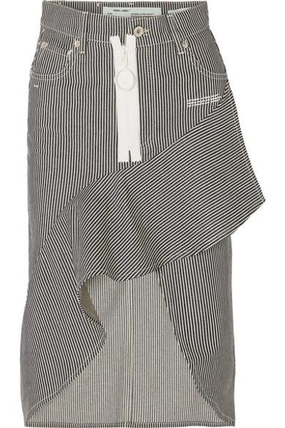 Shop Off-white Asymmetric Striped Denim Skirt In Blue