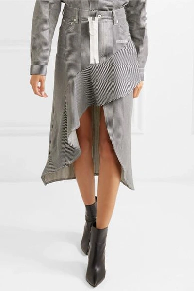 Shop Off-white Asymmetric Striped Denim Skirt In Blue