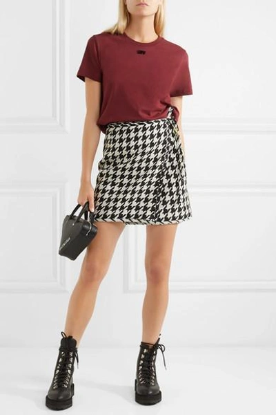 Shop Off-white Houndstooth Wool-blend Wrap Mini Skirt In Black