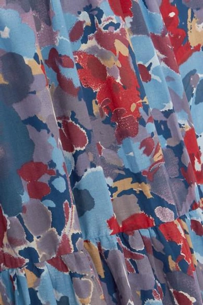 Shop Eywasouls Malibu Cora Tiered Floral-print Cotton-voile Maxi Dress In Blue