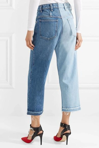 Shop Monse Two-tone Distressed Mid-rise Straight-leg Jeans In Mid Denim
