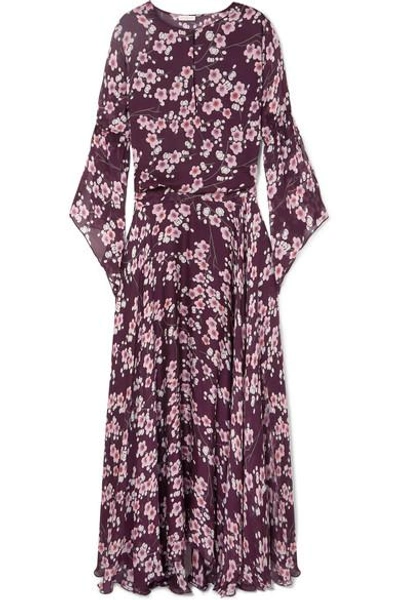 Shop Eywasouls Malibu Claire Floral-print Silk-chiffon Maxi Dress In Plum