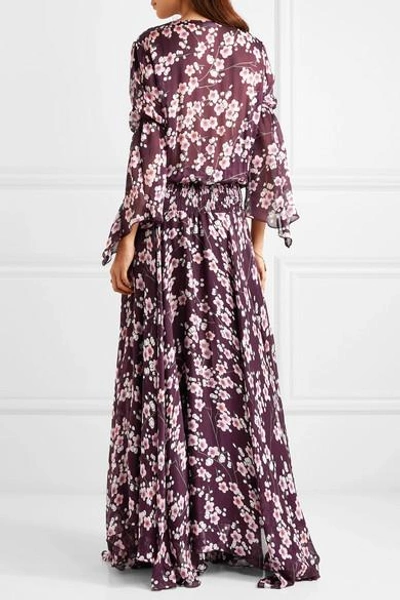 Shop Eywasouls Malibu Claire Floral-print Silk-chiffon Maxi Dress In Plum