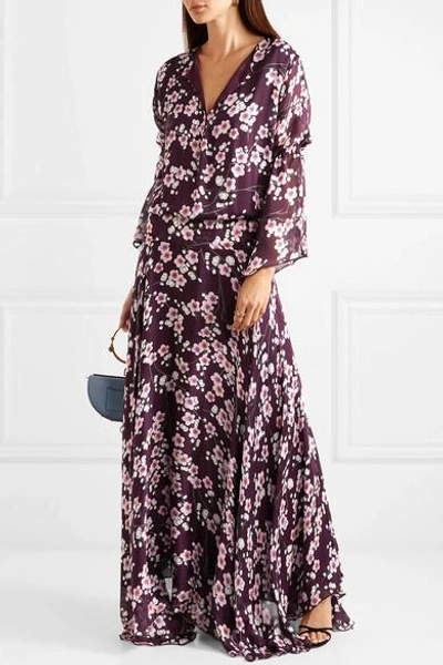Shop Eywasouls Malibu Claire Floral-print Silk-chiffon Maxi Dress In Plum