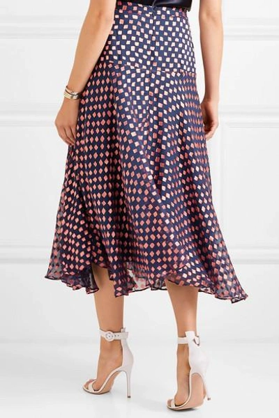 Shop Saloni Ida-b Fil Coupé Silk-blend Chiffon Midi Skirt In Navy