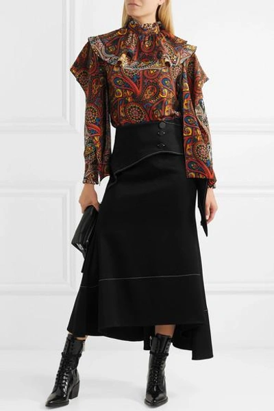 Shop Jw Anderson Layered Printed Silk-georgette Blouse In Red