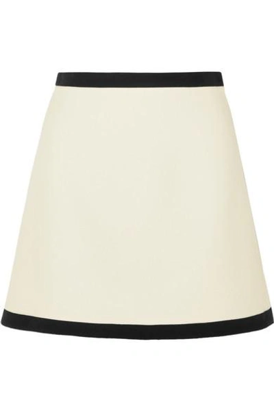 Shop Miu Miu Two-tone Wool-crepe Mini Skirt In Ivory