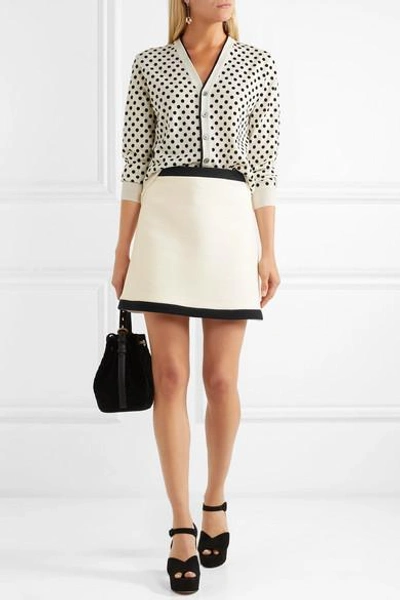 Shop Miu Miu Two-tone Wool-crepe Mini Skirt In Ivory