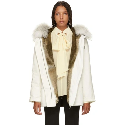 Yves Salomon - Army White Classic Short Fur-lined Parka In B0087 Wtnat |  ModeSens