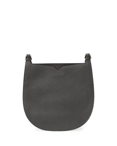 Shop Valextra Textured Small Hobo Bag In Dark Gray